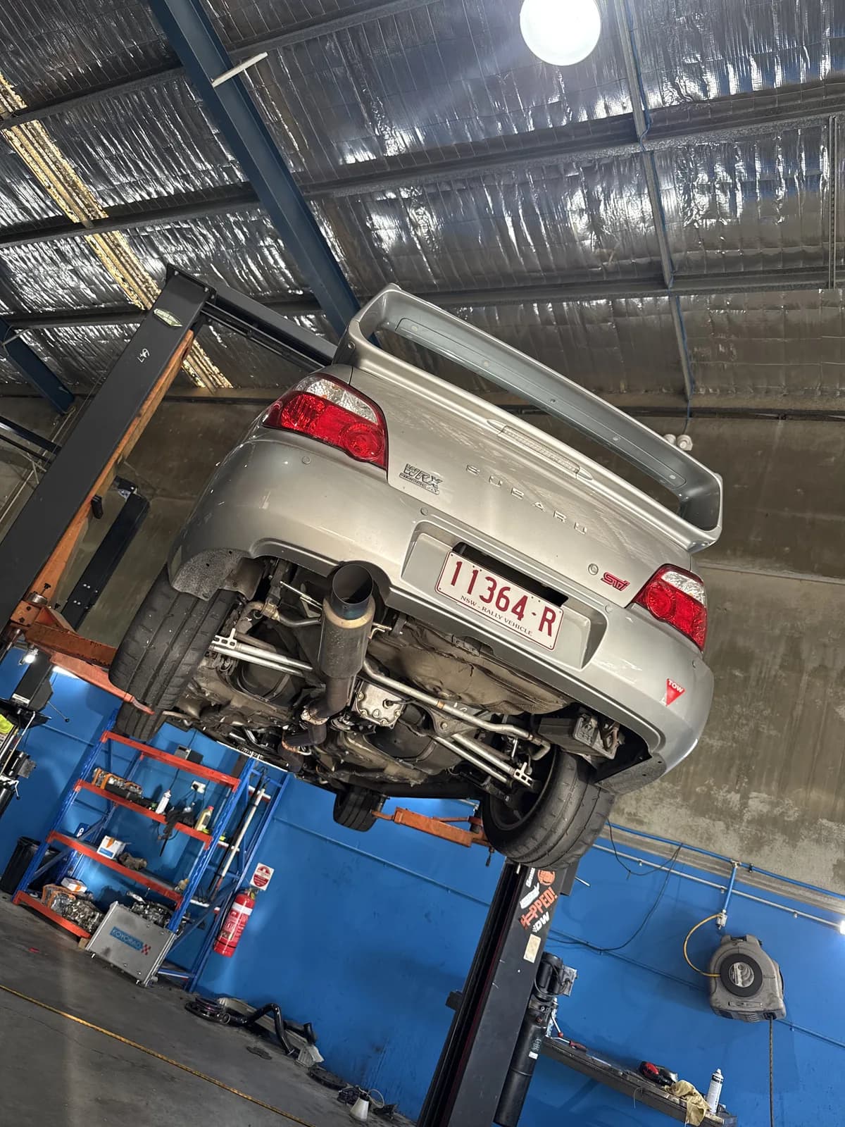 Looking up at the underside of Betsy on the workshop hoist