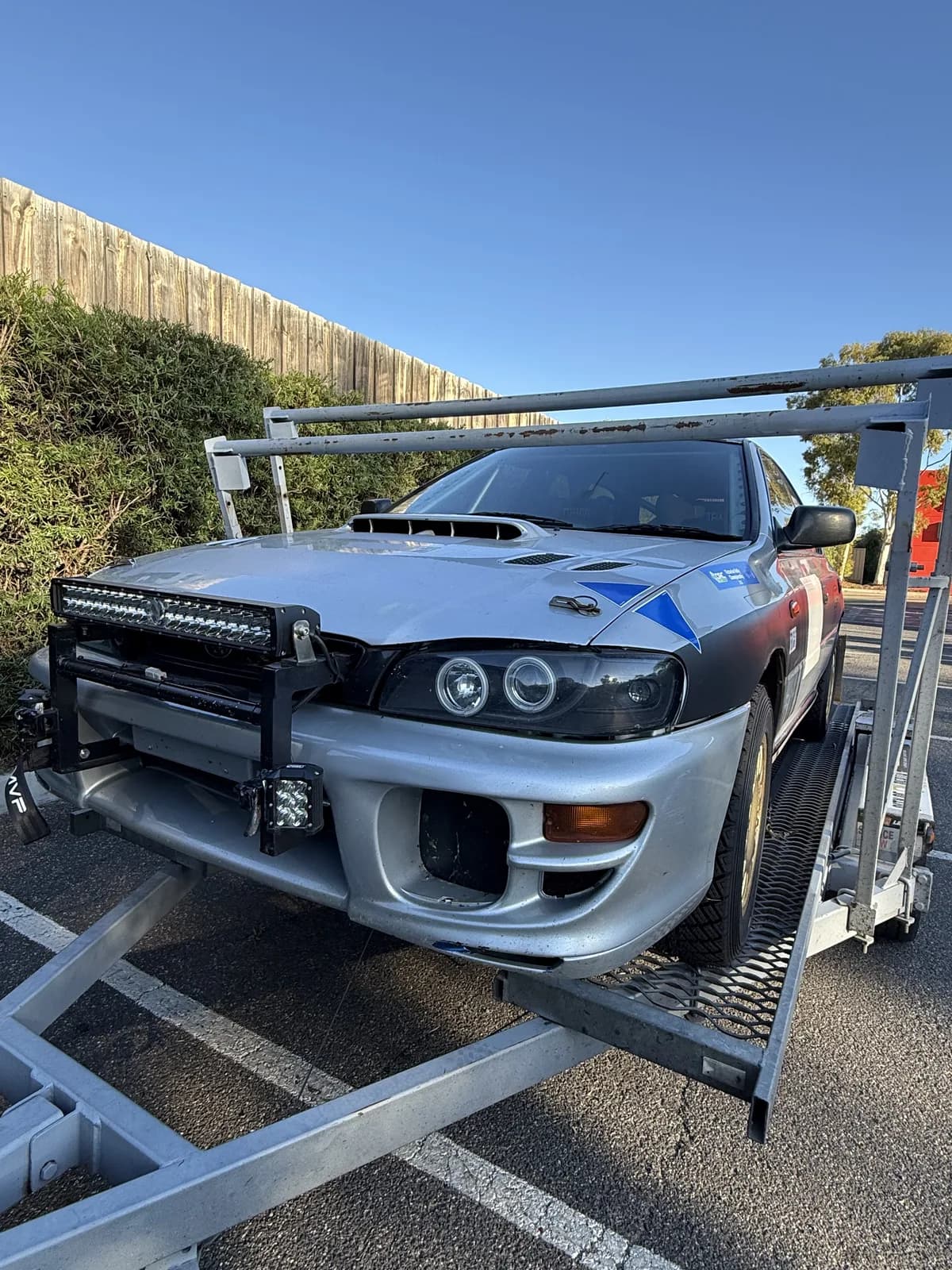 Shakewell Racing Subaru Impreza loaded up before the Rally of Bathurst, the team's first gravel rally
