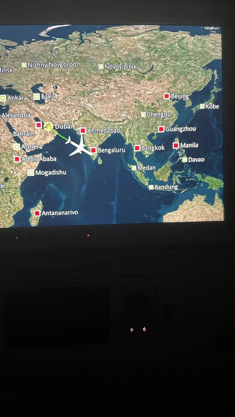 The flight map on the seat-back screen on the long haul from Sydney to Germany for the Nürburgring trip