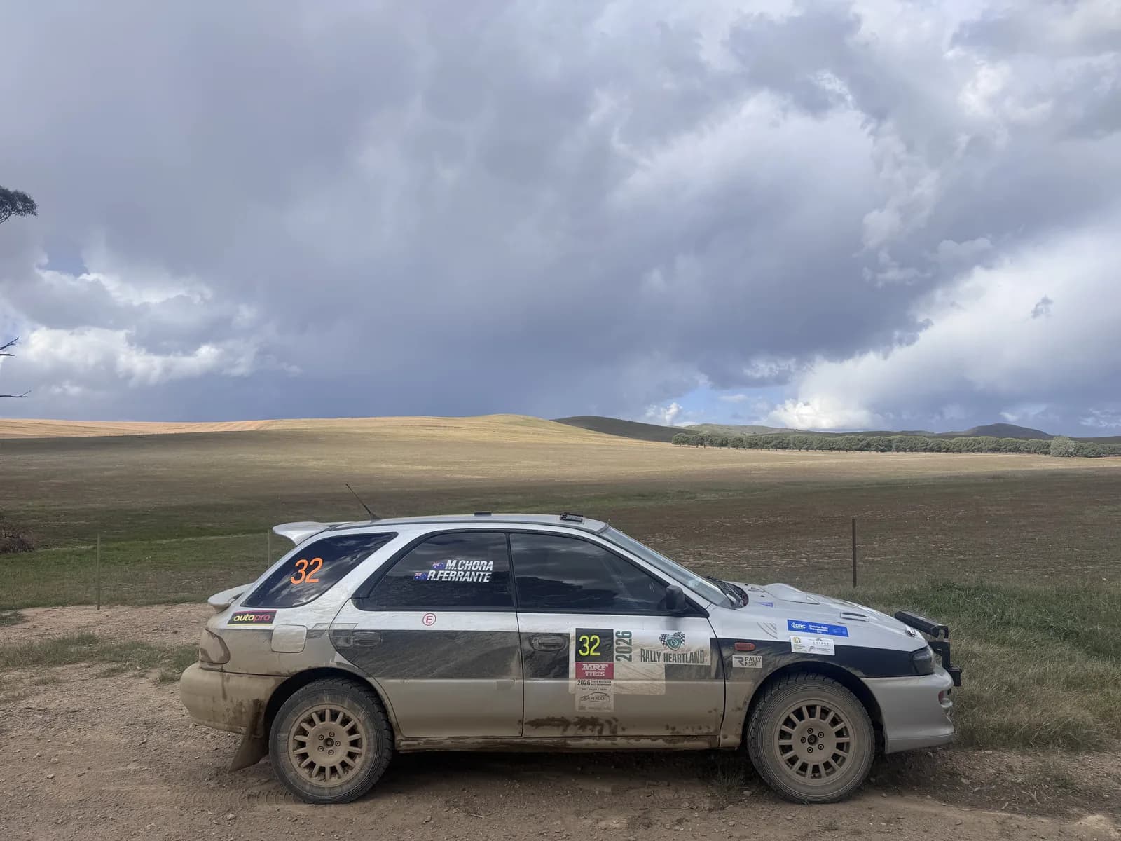 Shakewell Racing Subaru Impreza under a big South Australian sky at the Rally of the Heartland