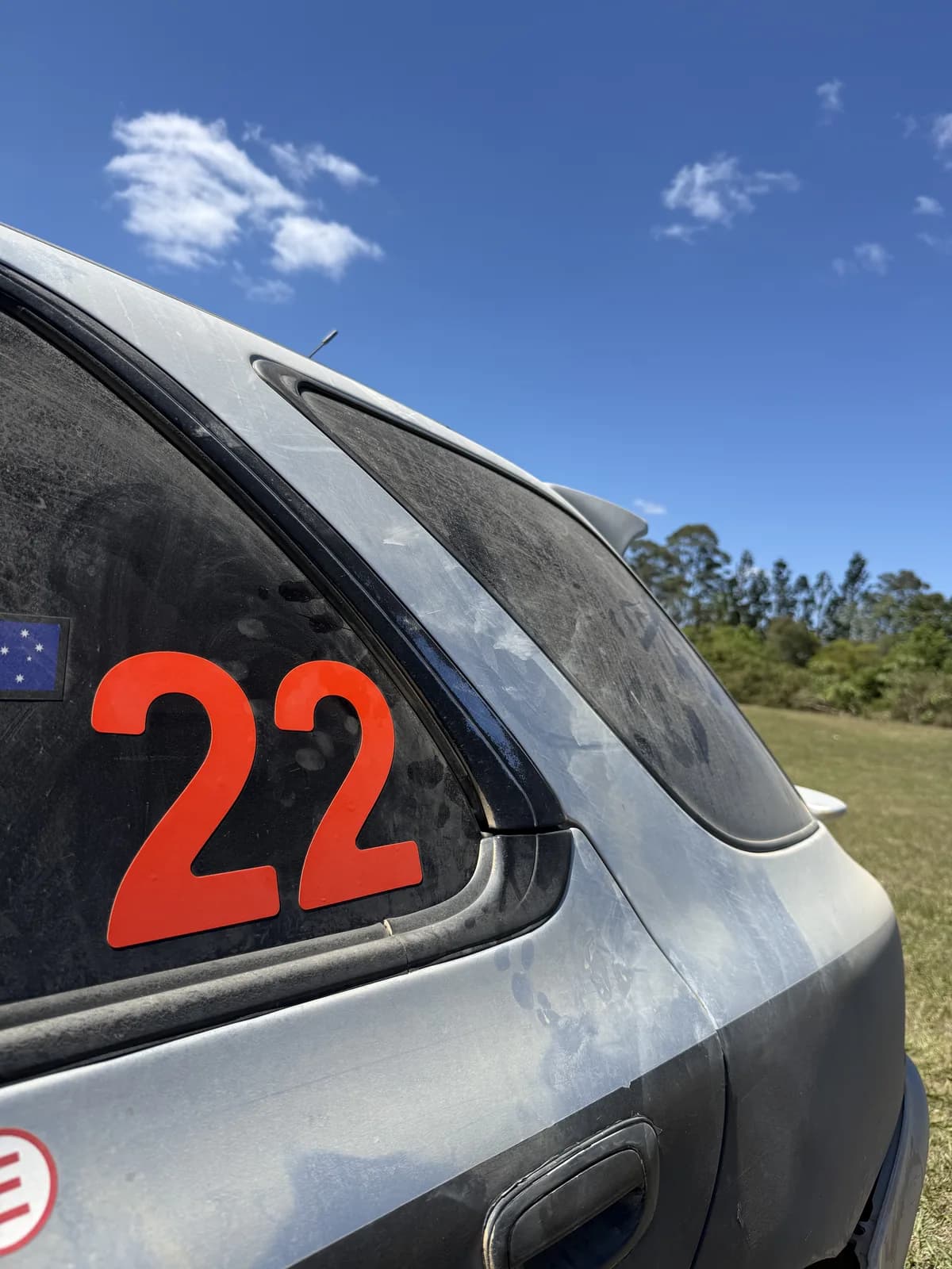 The door number on the Shakewell Racing Impreza, car 22, at the Imbil Rally