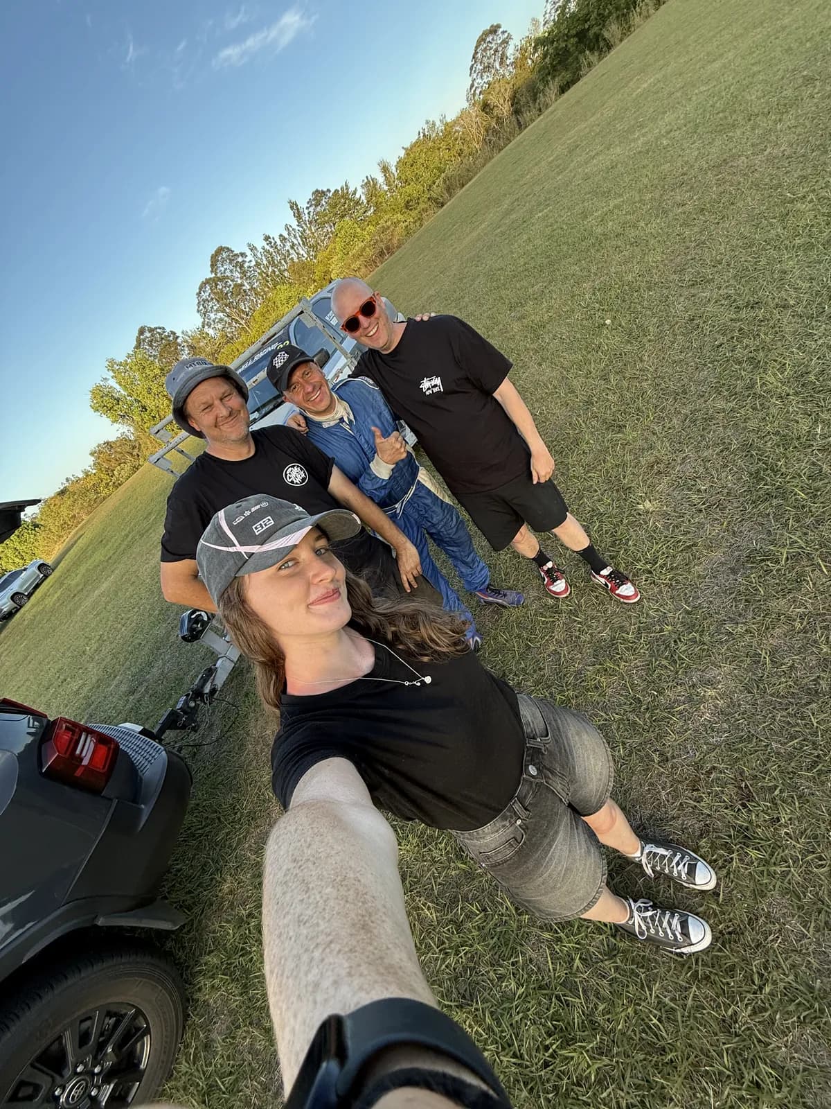 The Shakewell Racing crew taking a selfie in the service park at the Imbil Rally