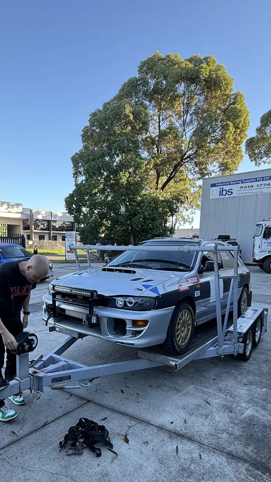 Prepping the Subaru Impreza at service before the Mitta Mountain Rally