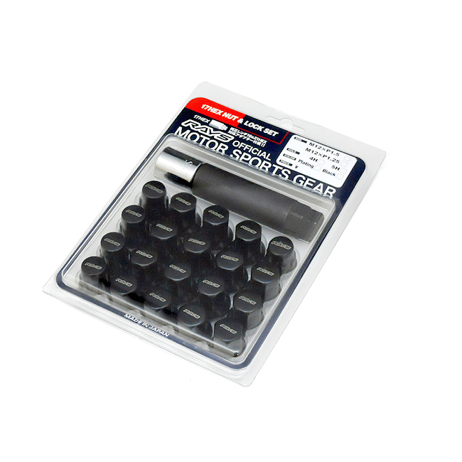 Rays - Motor Sports Gear - 17 Hex Nut and Lock Set - Black (P1.25)