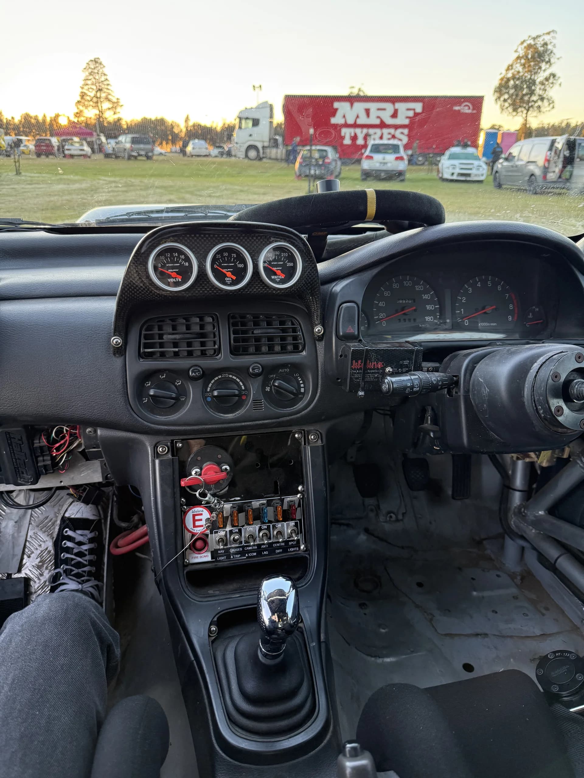 Inside the Shakewell Racing rally car cockpit and roll cage