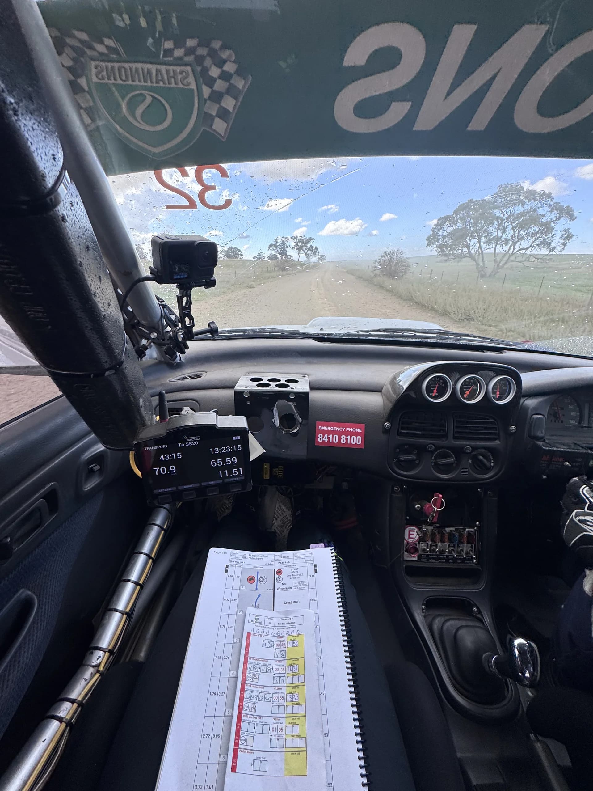 The roadbook open in the cockpit on a Rally of the Heartland stage